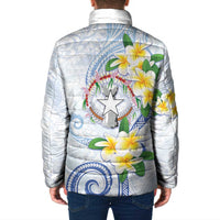 Northern Mariana Islands Chamorro Padded Jacket Plumeria Curves Style White Version LT05 - Polynesian Pride
