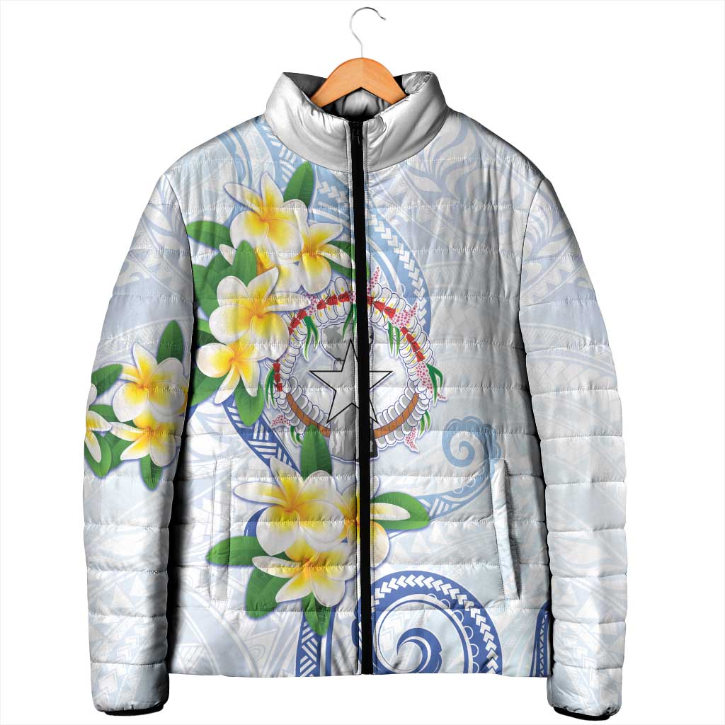Northern Mariana Islands Chamorro Padded Jacket Plumeria Curves Style White Version LT05 - Polynesian Pride