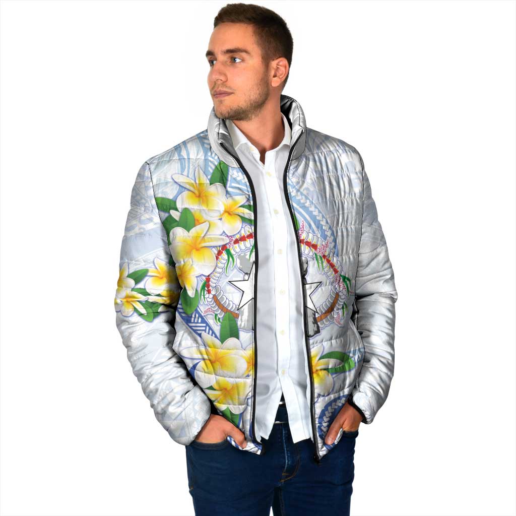 Northern Mariana Islands Chamorro Padded Jacket Plumeria Curves Style White Version LT05 - Polynesian Pride