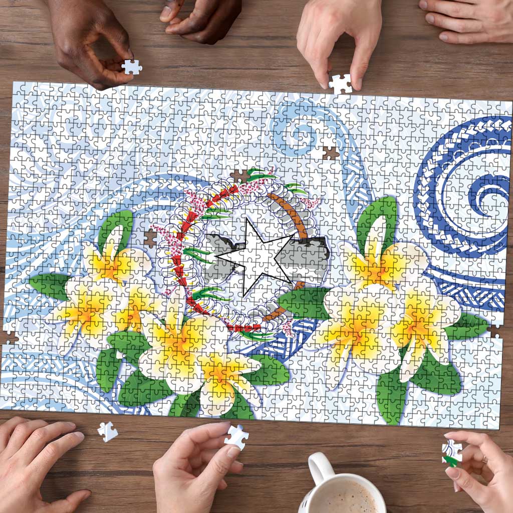 Northern Mariana Islands Chamorro Puzzle Plumeria Curves Style White Version LT05 - Polynesian Pride