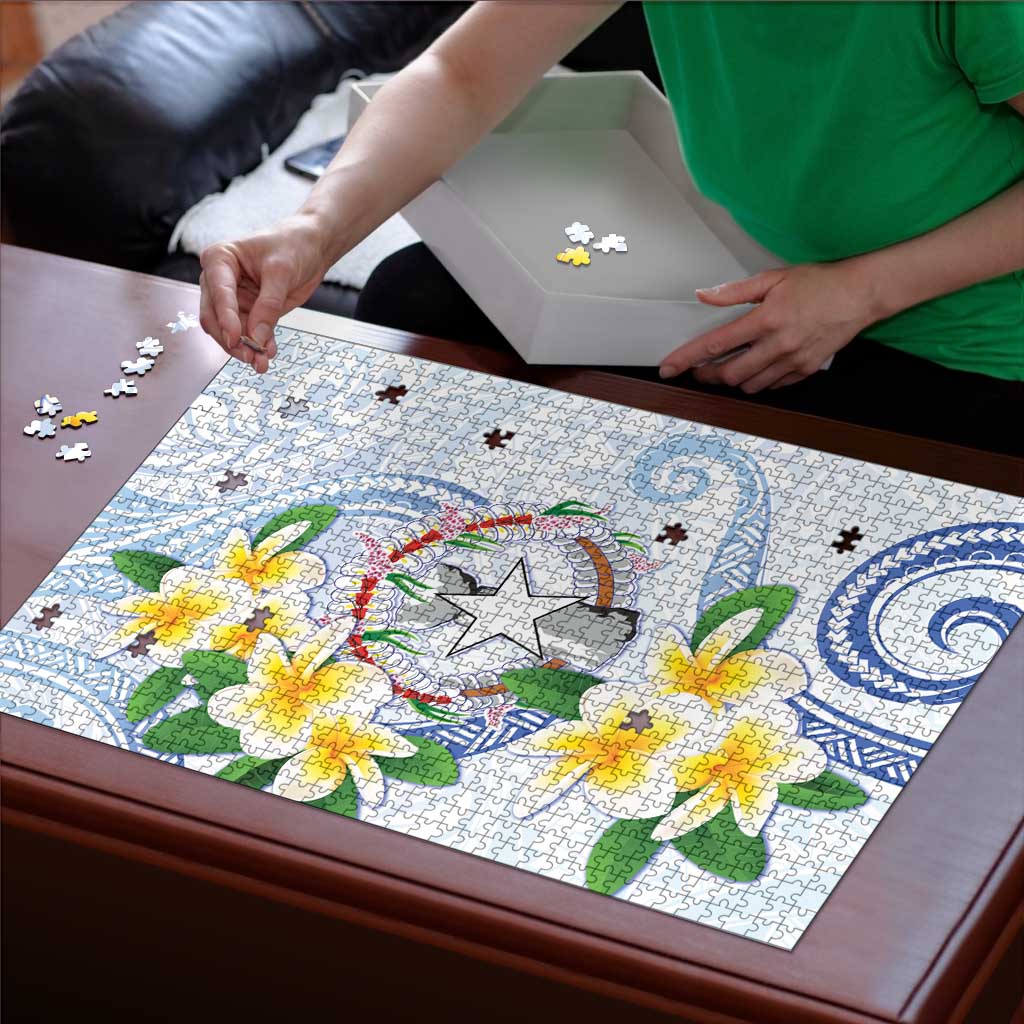 Northern Mariana Islands Chamorro Puzzle Plumeria Curves Style White Version LT05 - Polynesian Pride