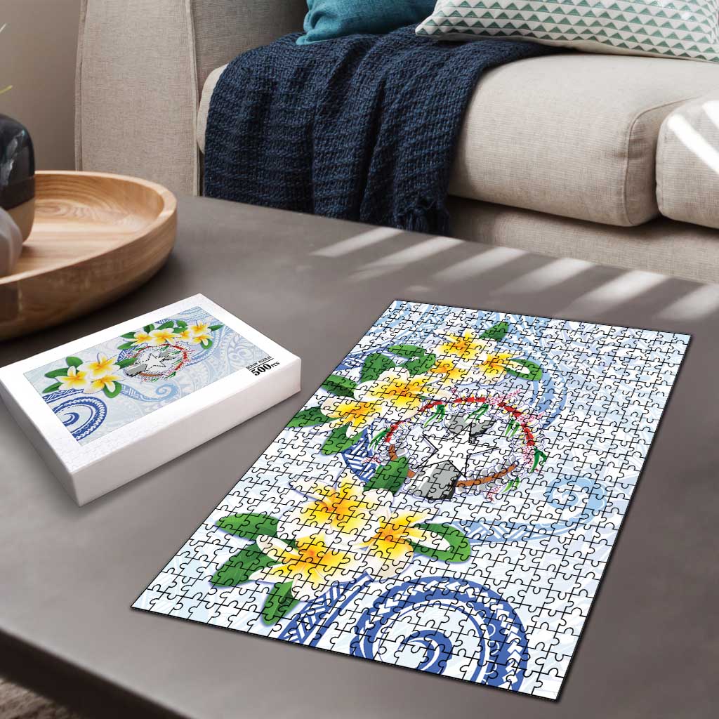 Northern Mariana Islands Chamorro Puzzle Plumeria Curves Style White Version LT05 - Polynesian Pride