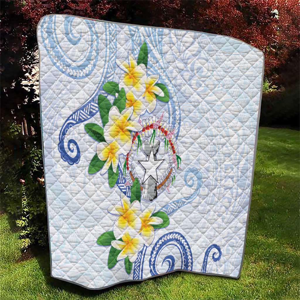 Northern Mariana Islands Chamorro Quilt Plumeria Curves Style White Version LT05 - Polynesian Pride