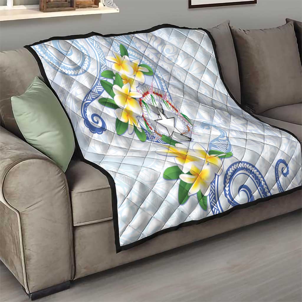 Northern Mariana Islands Chamorro Quilt Plumeria Curves Style White Version LT05 - Polynesian Pride