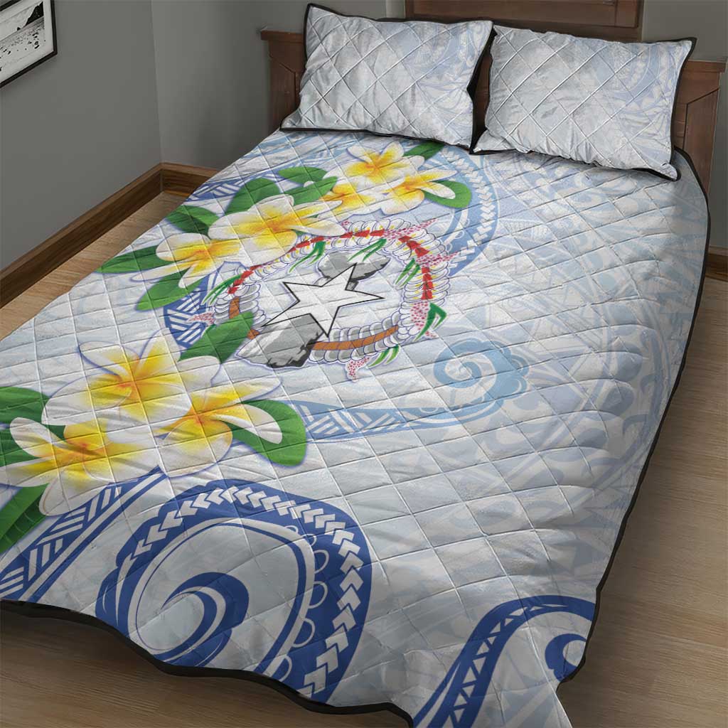 Northern Mariana Islands Chamorro Quilt Bed Set Plumeria Curves Style White Version LT05 - Polynesian Pride