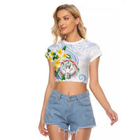 Northern Mariana Islands Chamorro Raglan Cropped T Shirt Plumeria Curves Style White Version