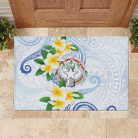 Northern Mariana Islands Chamorro Rubber Doormat Plumeria Curves Style White Version LT05 White - Polynesian Pride