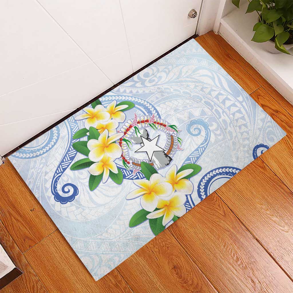 Northern Mariana Islands Chamorro Rubber Doormat Plumeria Curves Style White Version LT05 - Polynesian Pride