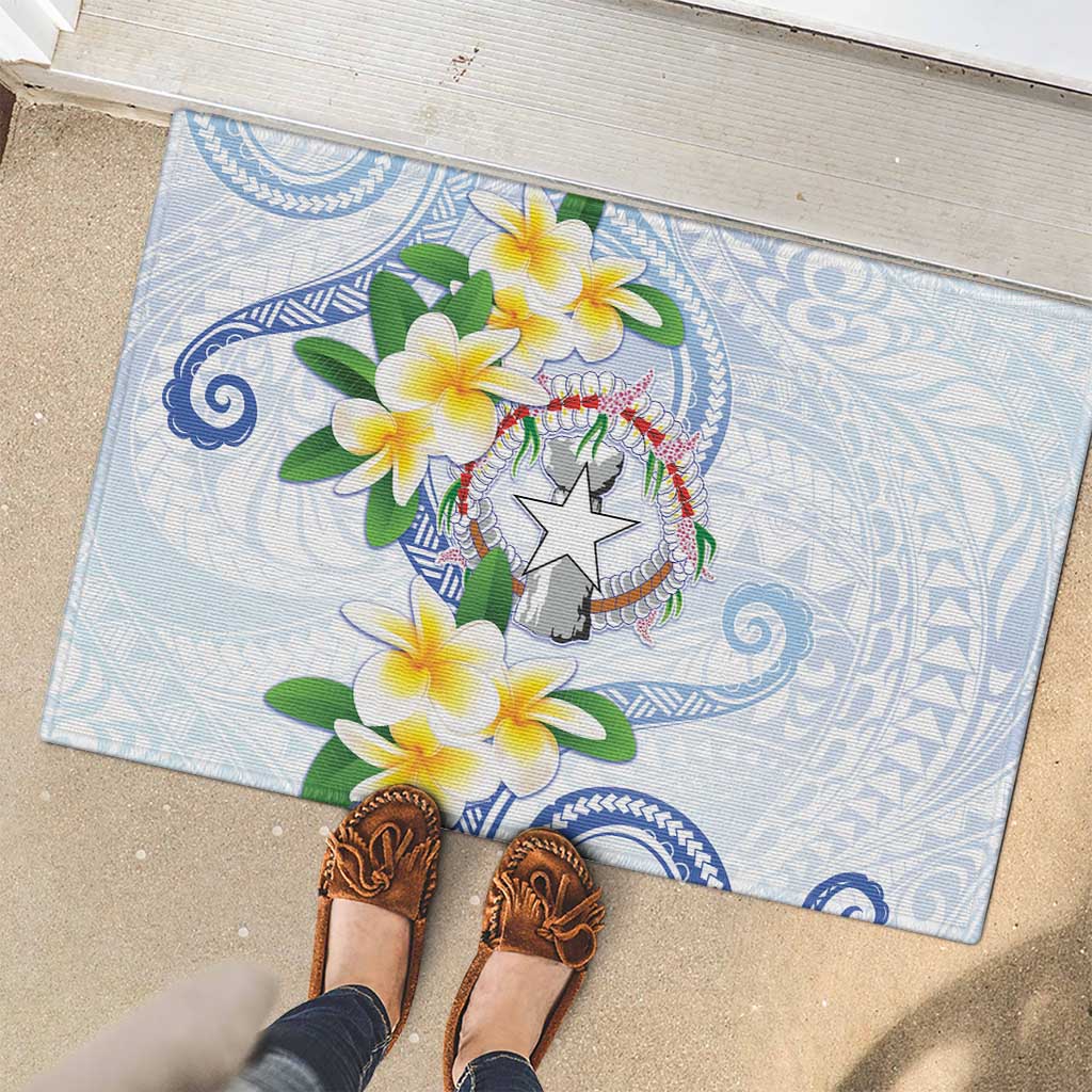 Northern Mariana Islands Chamorro Rubber Doormat Plumeria Curves Style White Version LT05 - Polynesian Pride