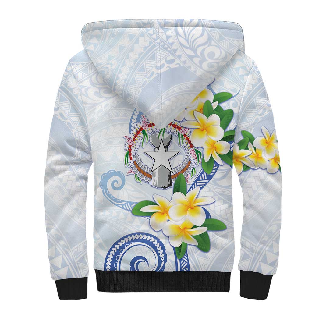 Northern Mariana Islands Chamorro Sherpa Hoodie Plumeria Curves Style White Version LT05 - Polynesian Pride