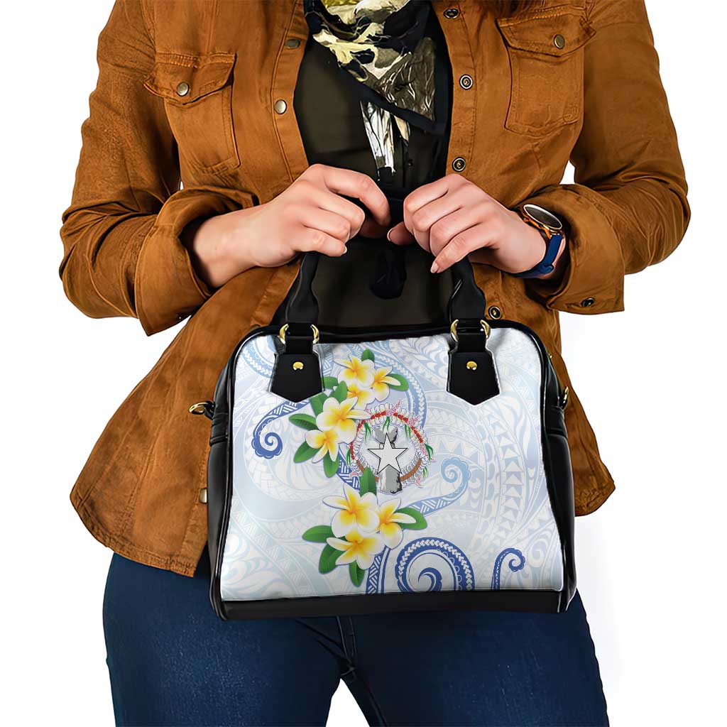 Northern Mariana Islands Chamorro Shoulder Handbag Plumeria Curves Style White Version LT05 - Polynesian Pride