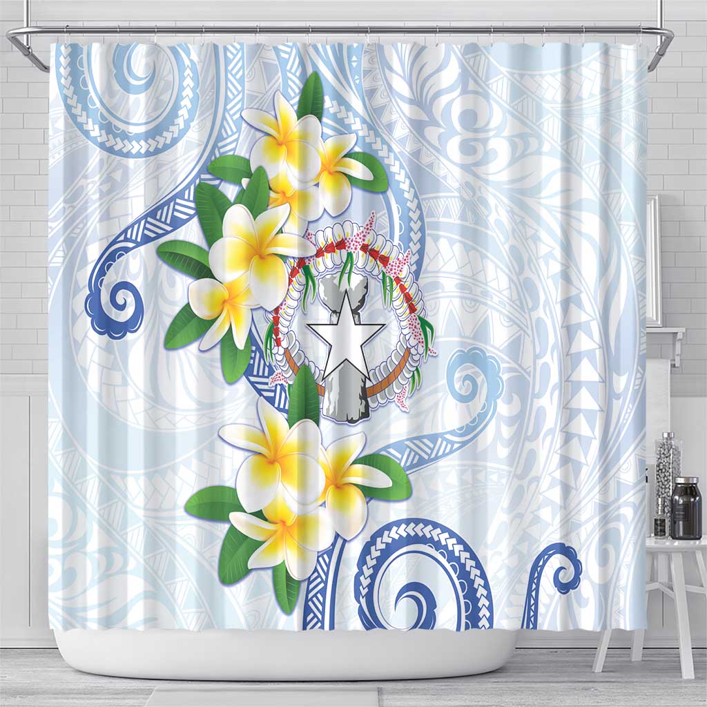 Northern Mariana Islands Chamorro Shower Curtain Plumeria Curves Style White Version LT05 - Polynesian Pride