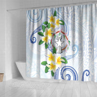 Northern Mariana Islands Chamorro Shower Curtain Plumeria Curves Style White Version LT05 - Polynesian Pride
