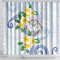 Northern Mariana Islands Chamorro Shower Curtain Plumeria Curves Style White Version LT05 - Polynesian Pride