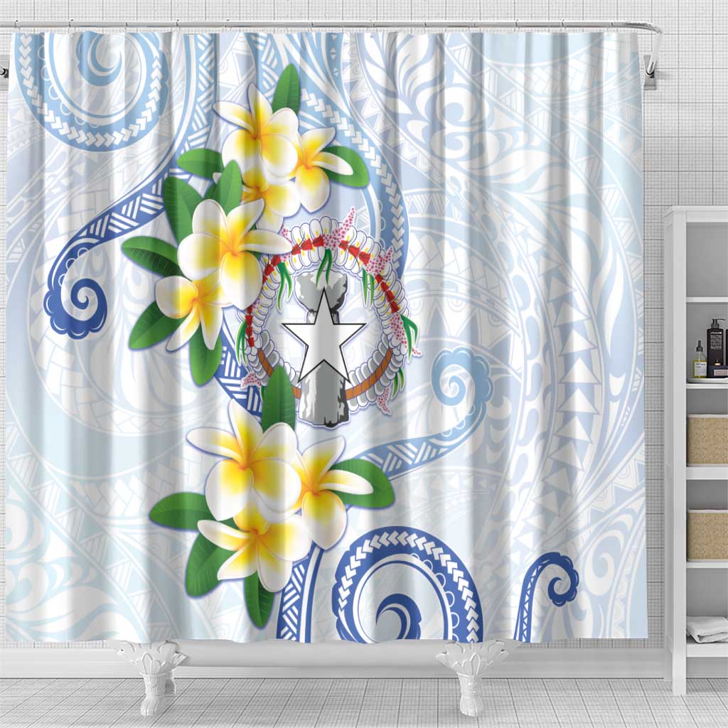 Northern Mariana Islands Chamorro Shower Curtain Plumeria Curves Style White Version LT05 - Polynesian Pride