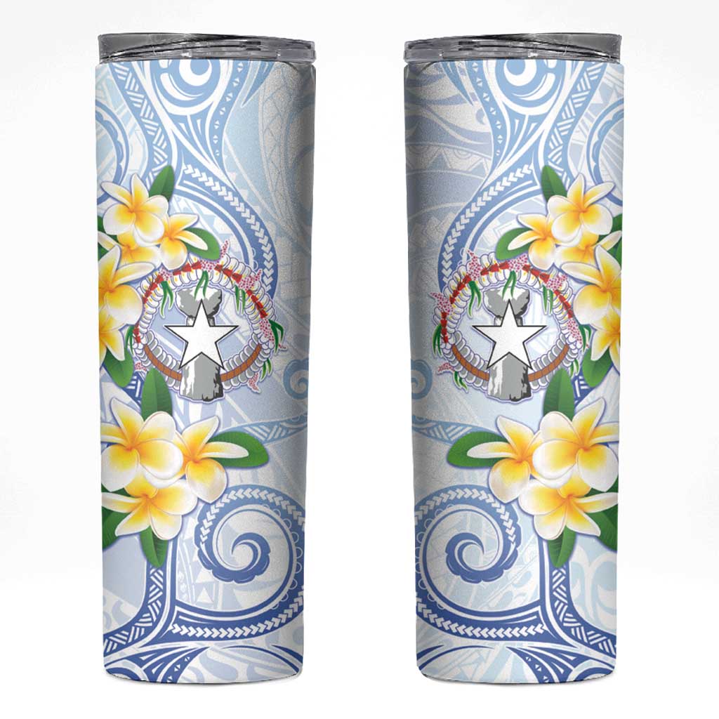 Northern Mariana Islands Chamorro Skinny Tumbler Plumeria Curves Style White Version LT05 White - Polynesian Pride