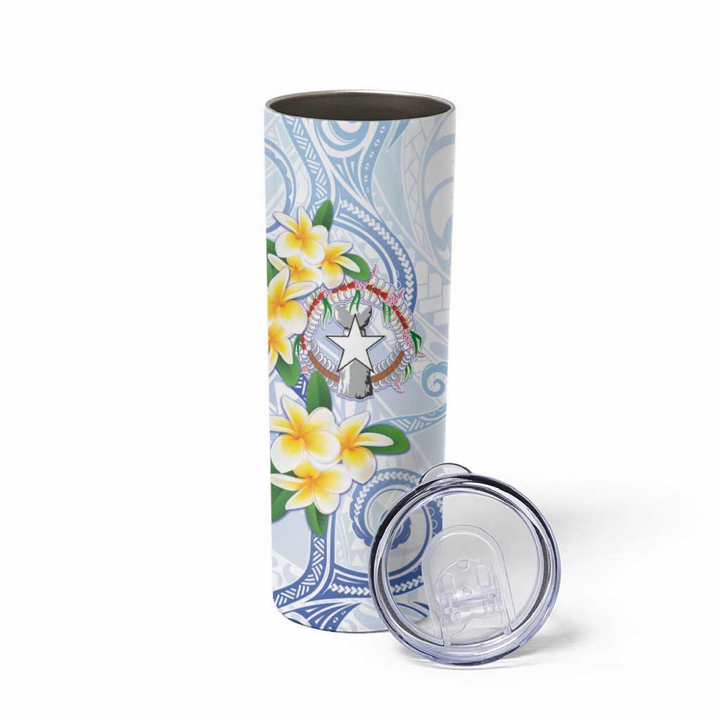 Northern Mariana Islands Chamorro Skinny Tumbler Plumeria Curves Style White Version LT05 - Polynesian Pride