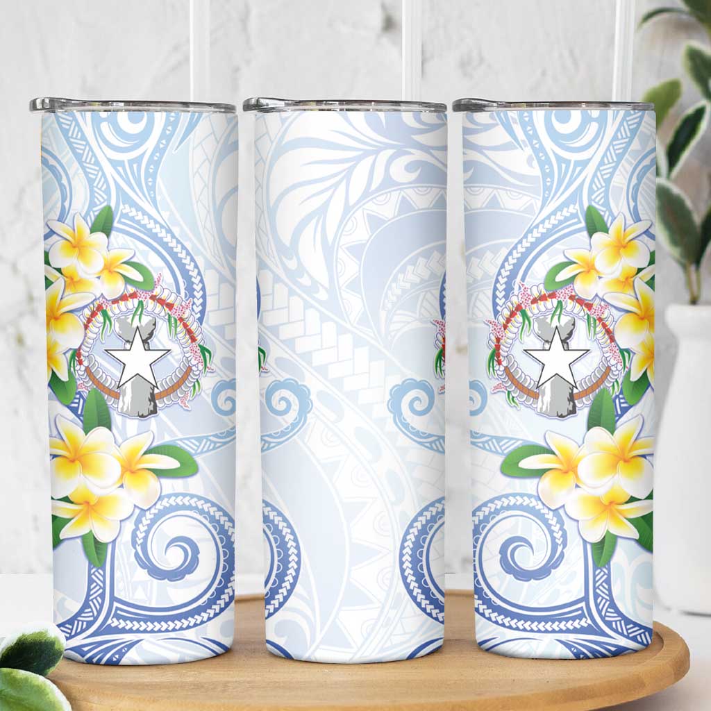 Northern Mariana Islands Chamorro Skinny Tumbler Plumeria Curves Style White Version LT05 - Polynesian Pride
