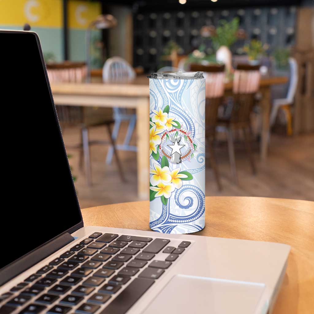 Northern Mariana Islands Chamorro Skinny Tumbler Plumeria Curves Style White Version LT05 - Polynesian Pride