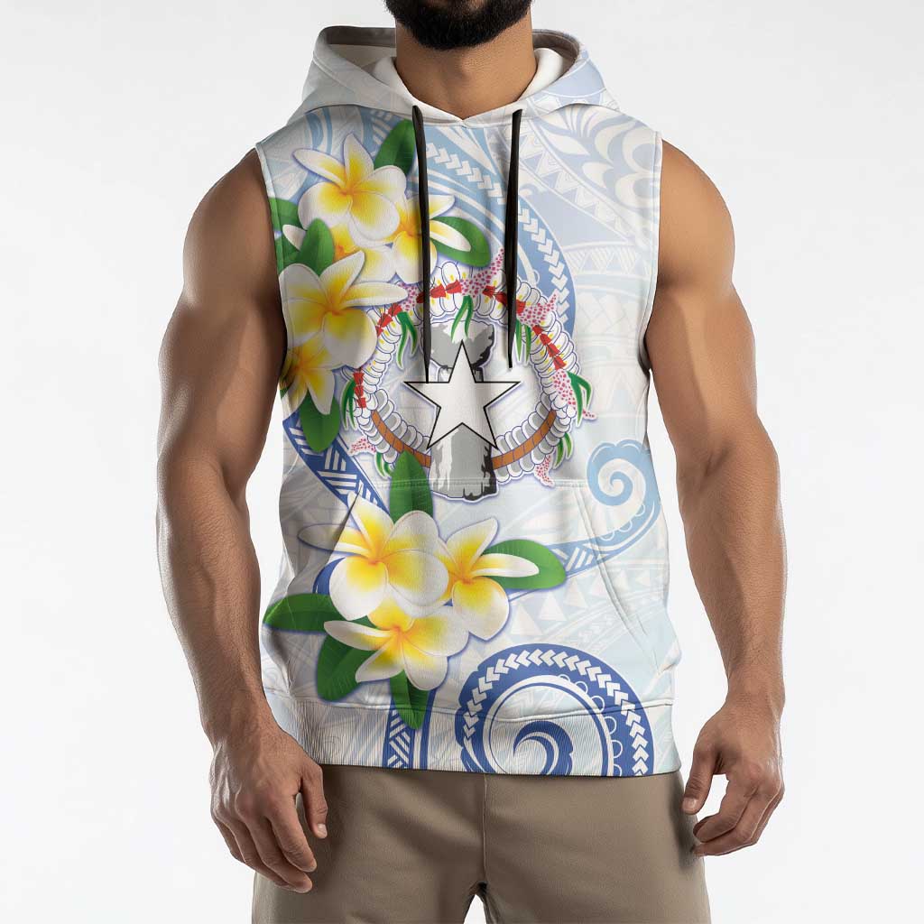 Northern Mariana Islands Chamorro Sleeveless Hoodie Plumeria Curves Style White Version LT05 - Polynesian Pride