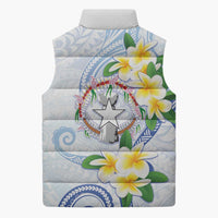Northern Mariana Islands Chamorro Sleeveless Puffer Jacket Plumeria Curves Style White Version LT05 - Polynesian Pride