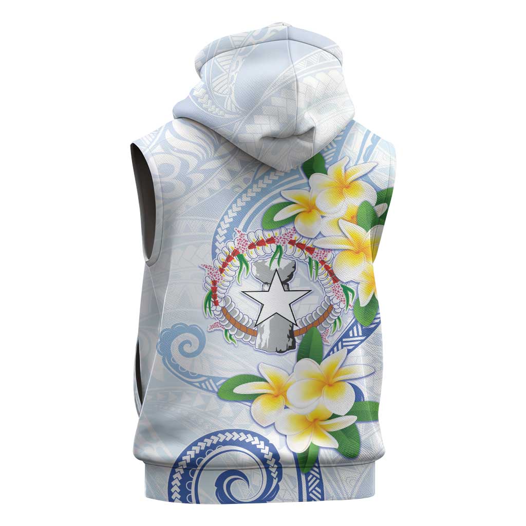 Northern Mariana Islands Chamorro Sleeveless Zip Hoodie Plumeria Curves Style White Version LT05 - Polynesian Pride