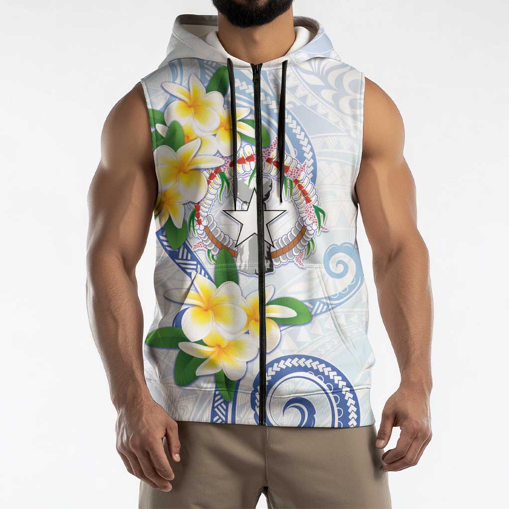 Northern Mariana Islands Chamorro Sleeveless Zip Hoodie Plumeria Curves Style White Version LT05 - Polynesian Pride
