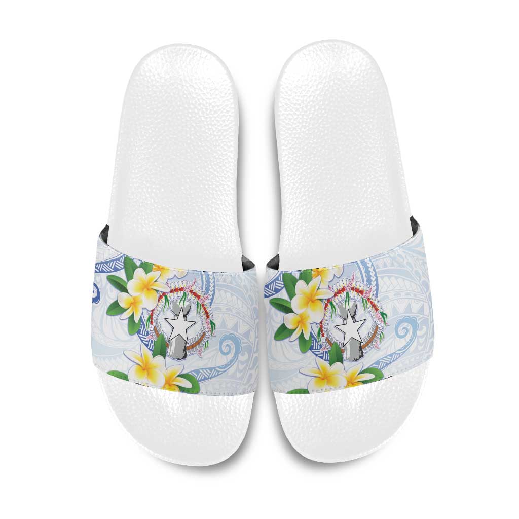 Northern Mariana Islands Chamorro Slide Sandals Plumeria Curves Style White Version LT05 White - Polynesian Pride
