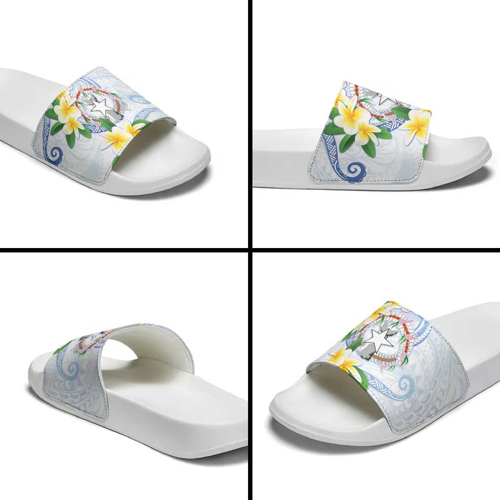 Northern Mariana Islands Chamorro Slide Sandals Plumeria Curves Style White Version LT05 - Polynesian Pride