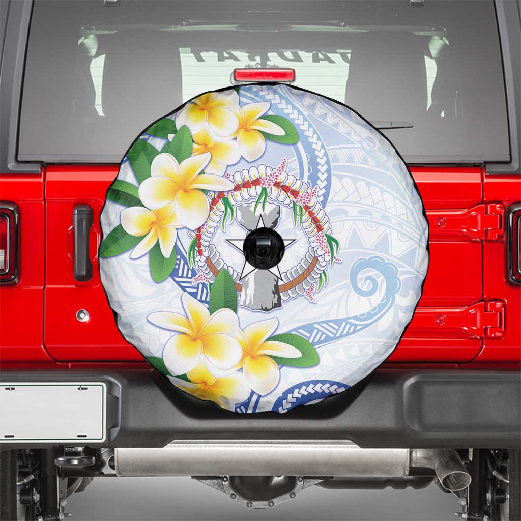 Northern Mariana Islands Chamorro Spare Tire Cover Plumeria Curves Style White Version LT05 - Polynesian Pride