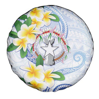 Northern Mariana Islands Chamorro Spare Tire Cover Plumeria Curves Style White Version LT05 - Polynesian Pride