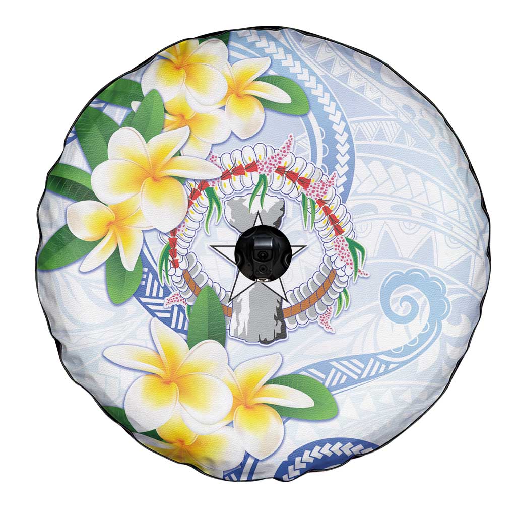 Northern Mariana Islands Chamorro Spare Tire Cover Plumeria Curves Style White Version LT05 - Polynesian Pride