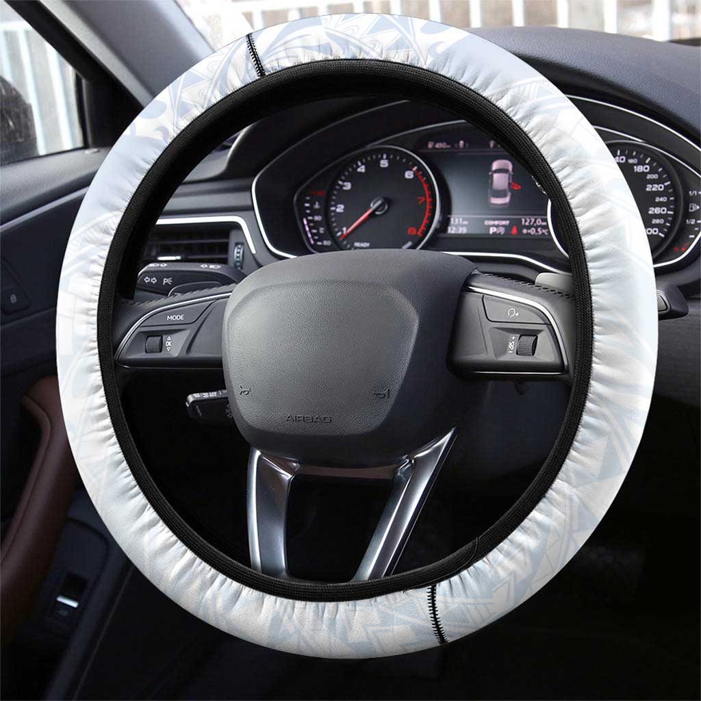 Northern Mariana Islands Chamorro Steering Wheel Cover Plumeria Curves Style White Version LT05 - Polynesian Pride