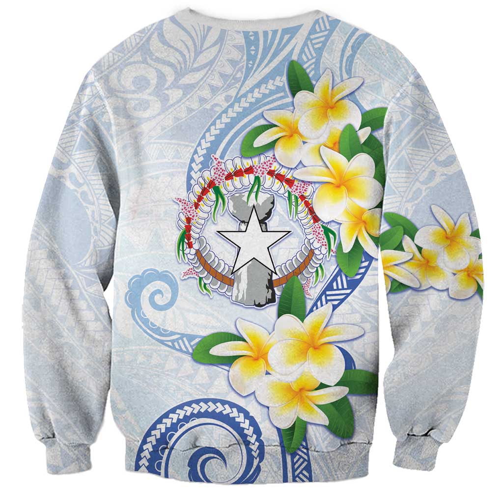Northern Mariana Islands Chamorro Sweatshirt Plumeria Curves Style White Version LT05 - Polynesian Pride