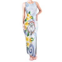 Northern Mariana Islands Chamorro Tank Maxi Dress Plumeria Curves Style White Version LT05 Women White - Polynesian Pride