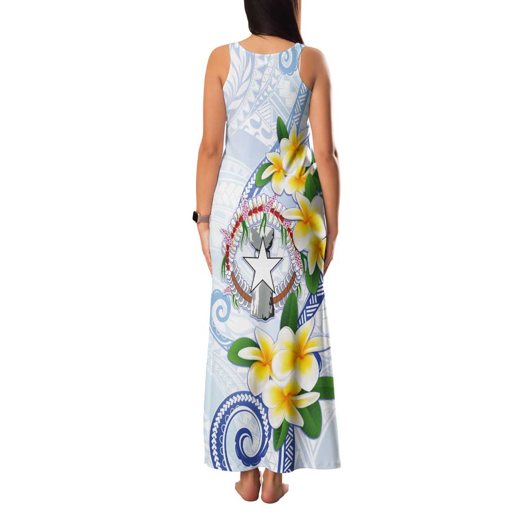 Northern Mariana Islands Chamorro Tank Maxi Dress Plumeria Curves Style White Version LT05 - Polynesian Pride