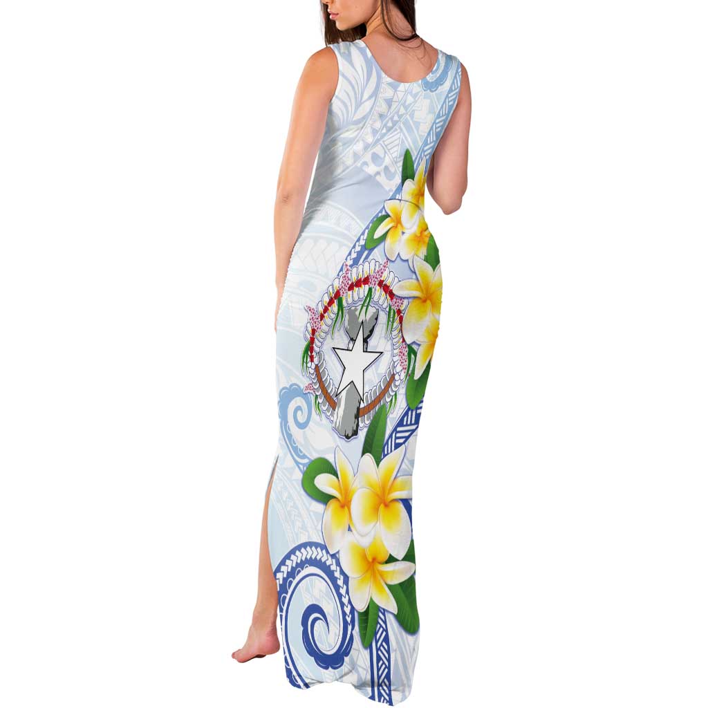 Northern Mariana Islands Chamorro Tank Maxi Dress Plumeria Curves Style White Version LT05 - Polynesian Pride