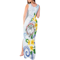 Northern Mariana Islands Chamorro Tank Maxi Dress Plumeria Curves Style White Version LT05 - Polynesian Pride