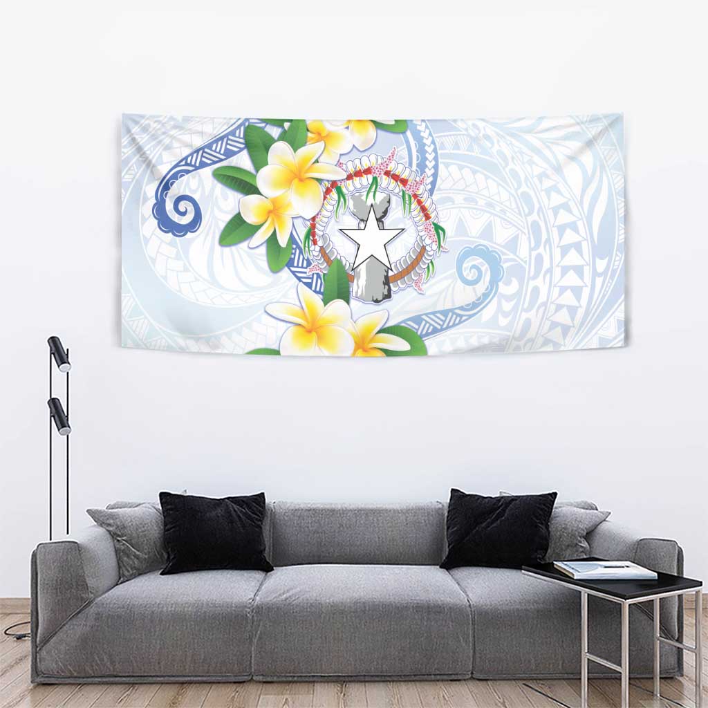 Northern Mariana Islands Chamorro Tapestry Plumeria Curves Style White Version LT05 - Polynesian Pride