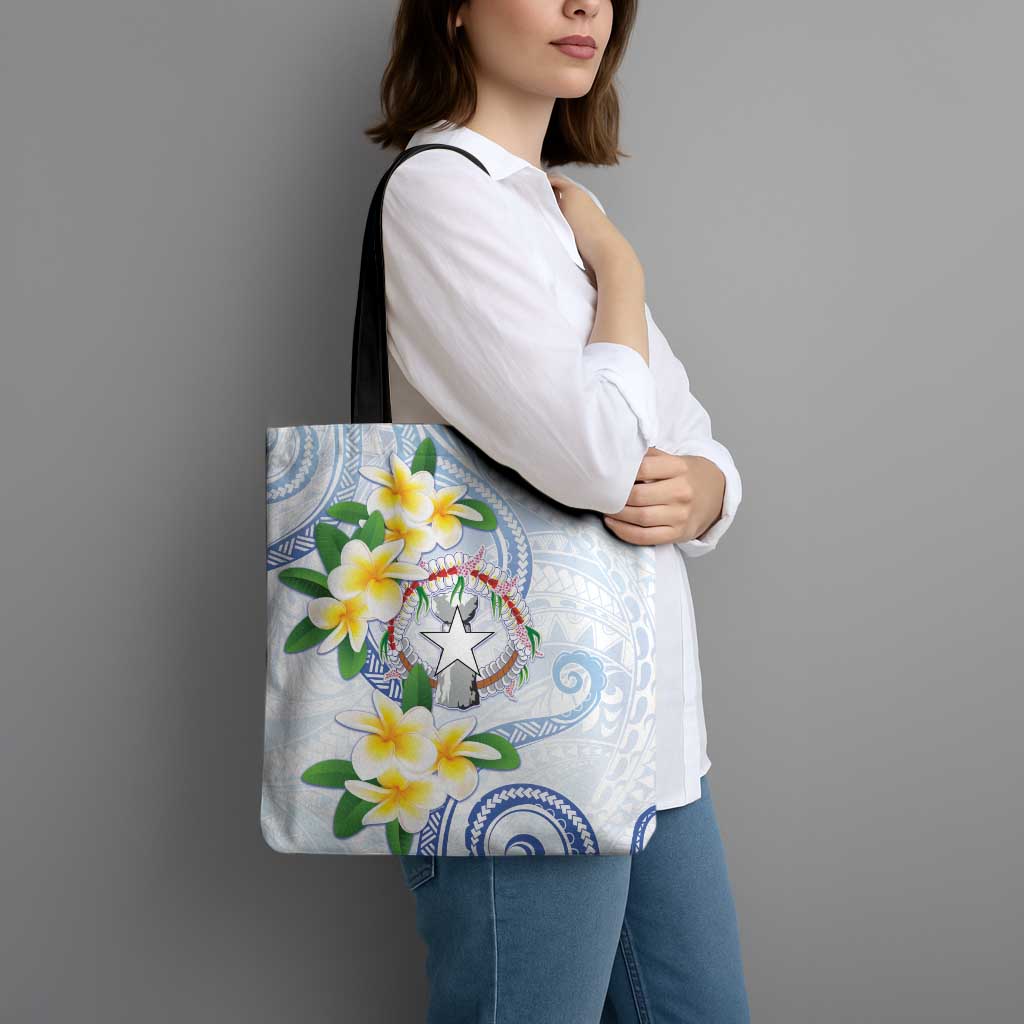 Northern Mariana Islands Chamorro Tote Bag Plumeria Curves Style White Version LT05 - Polynesian Pride