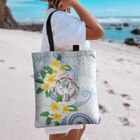 Northern Mariana Islands Chamorro Tote Bag Plumeria Curves Style White Version LT05 - Polynesian Pride