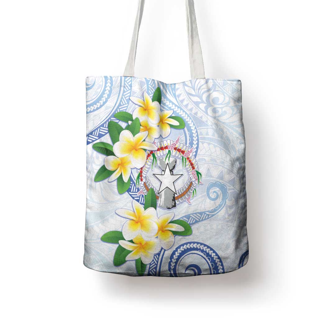 Northern Mariana Islands Chamorro Tote Bag Plumeria Curves Style White Version LT05 - Polynesian Pride