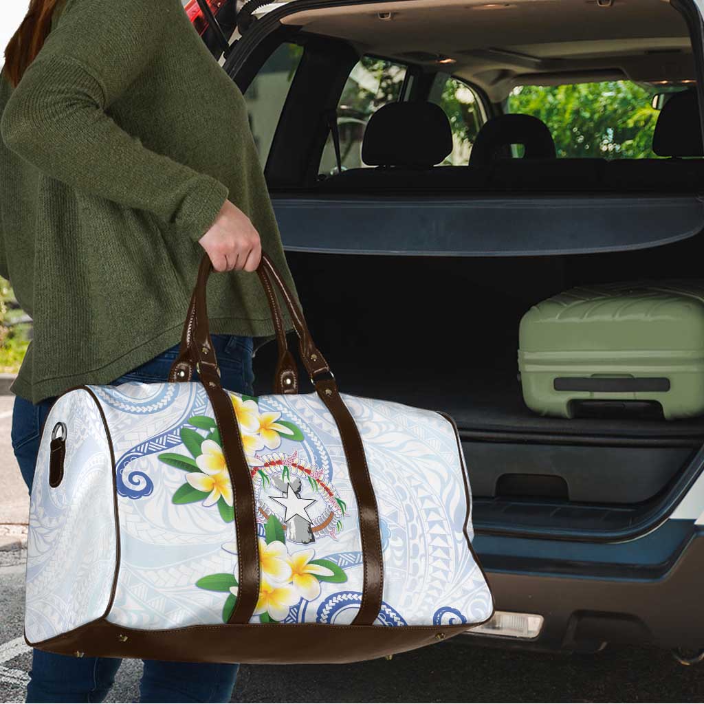 Northern Mariana Islands Chamorro Travel Bag Plumeria Curves Style White Version LT05 - Polynesian Pride