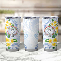 Northern Mariana Islands Chamorro Tumbler Cup Plumeria Curves Style White Version LT05 - Polynesian Pride