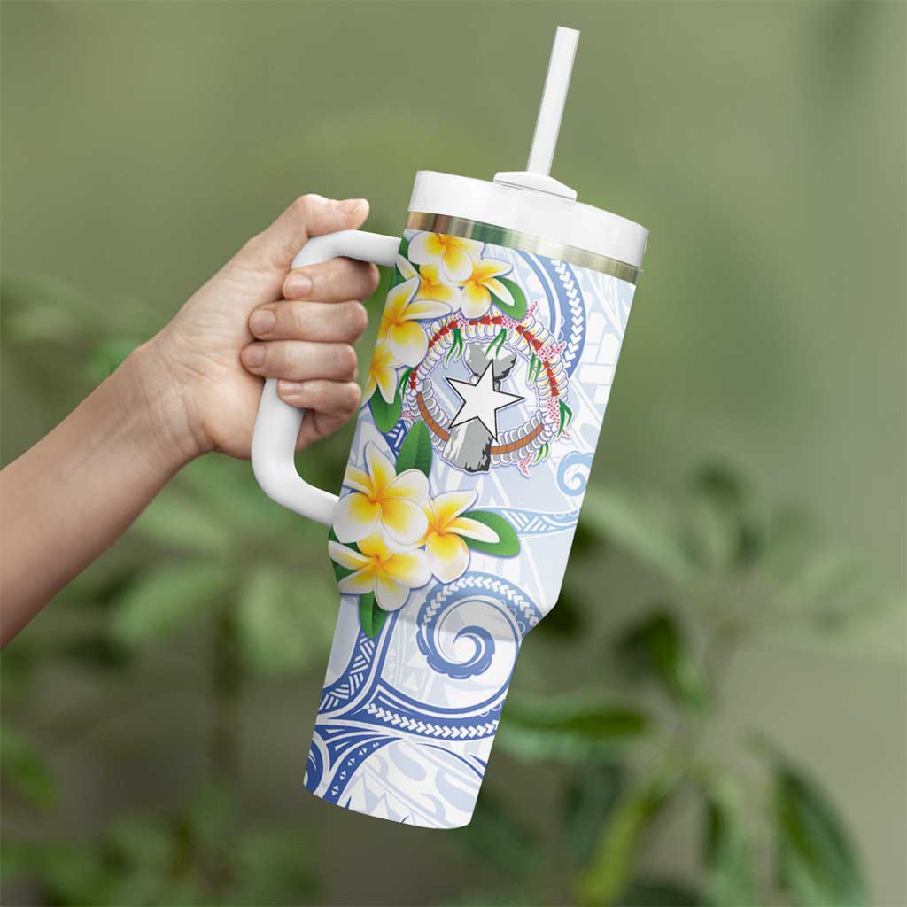 Northern Mariana Islands Chamorro Tumbler With Handle Plumeria Curves Style White Version LT05 - Polynesian Pride