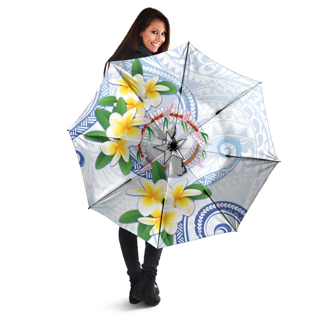 Northern Mariana Islands Chamorro Umbrella Plumeria Curves Style White Version LT05 - Polynesian Pride