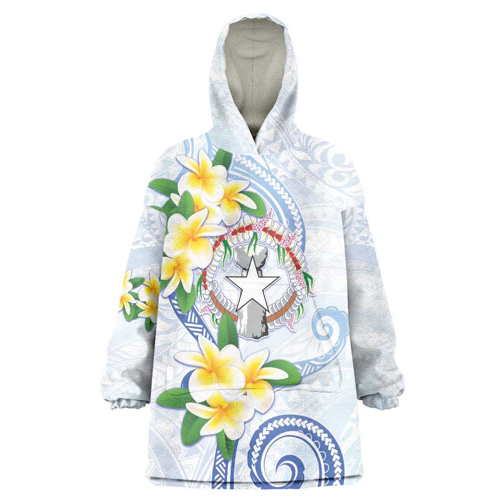 Northern Mariana Islands Chamorro Wearable Blanket Hoodie Plumeria Curves Style White Version LT05 One Size White - Polynesian Pride