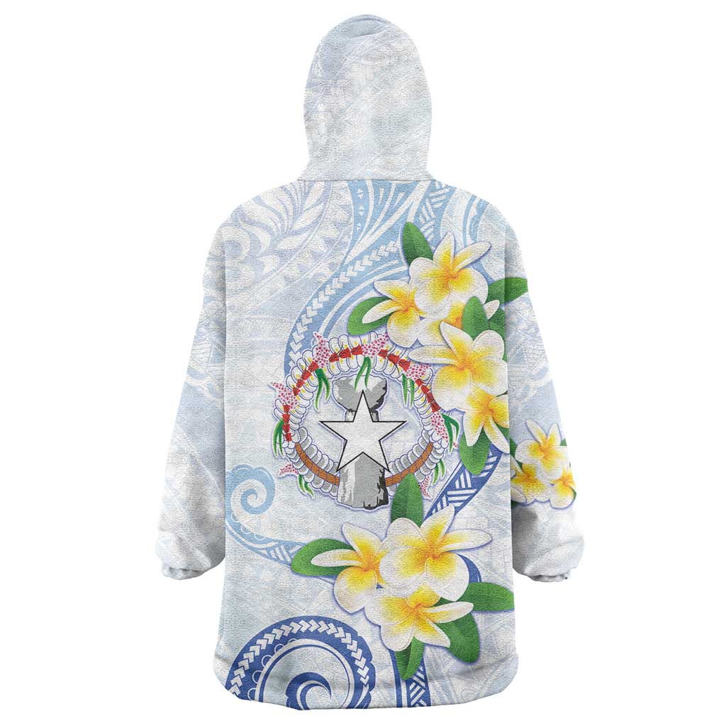 Northern Mariana Islands Chamorro Wearable Blanket Hoodie Plumeria Curves Style White Version LT05 - Polynesian Pride