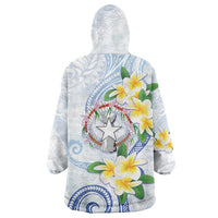 Northern Mariana Islands Chamorro Wearable Blanket Hoodie Plumeria Curves Style White Version LT05 - Polynesian Pride