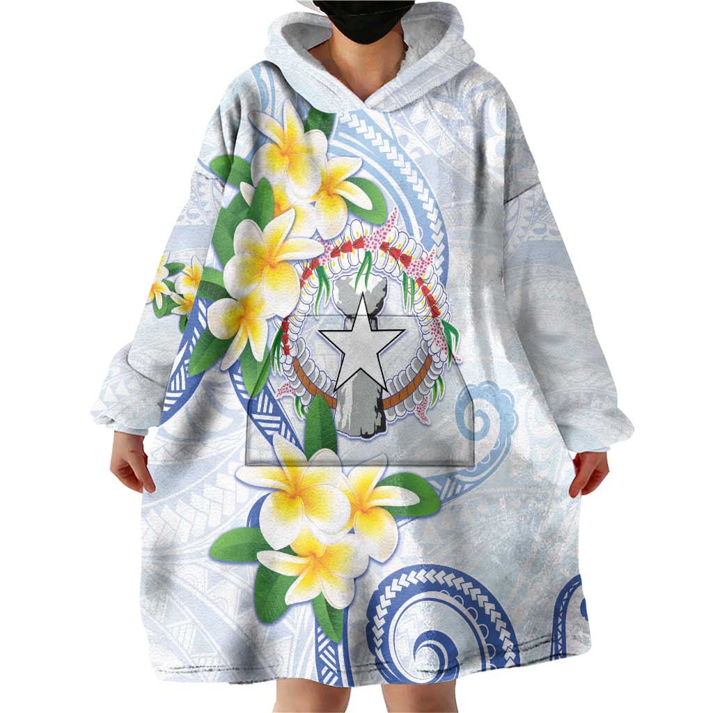 Northern Mariana Islands Chamorro Wearable Blanket Hoodie Plumeria Curves Style White Version LT05 - Polynesian Pride